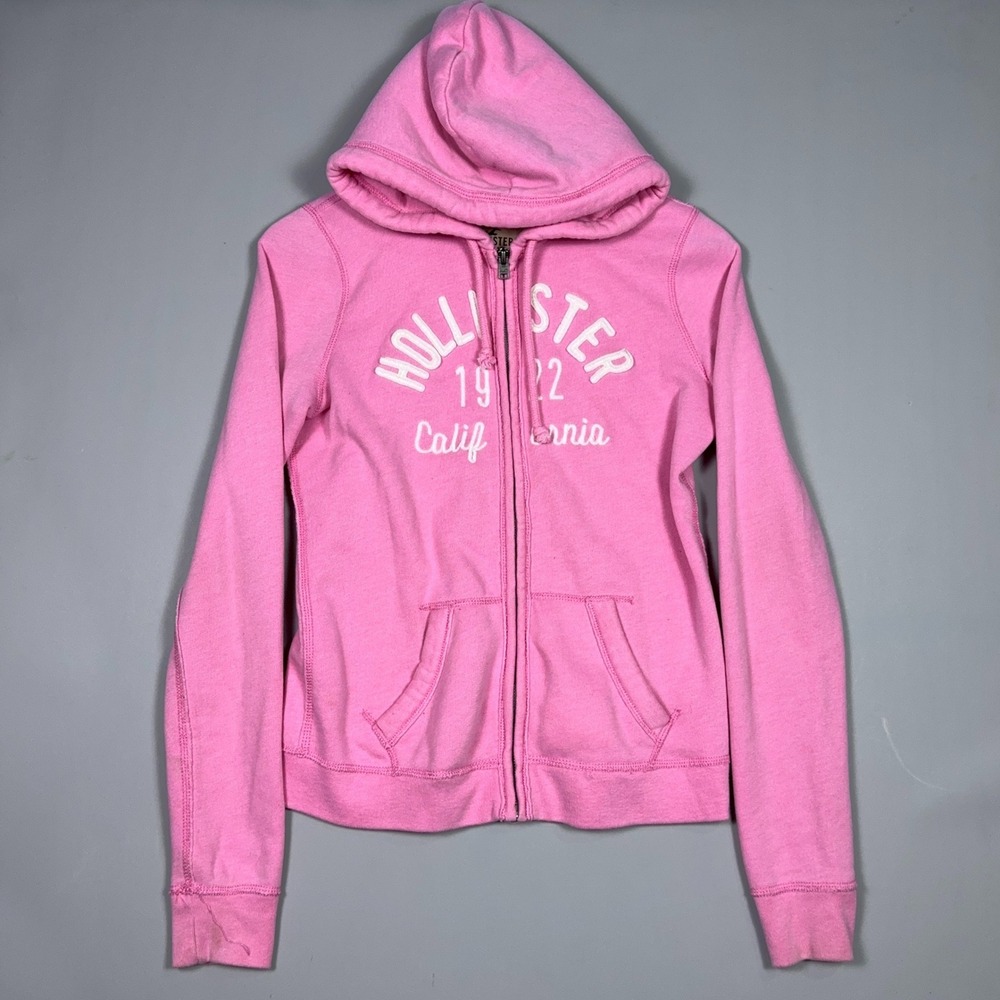 Hollister Full Zip Pink Hoodie Womens Size Small Graphic Surf Y2K Preppy